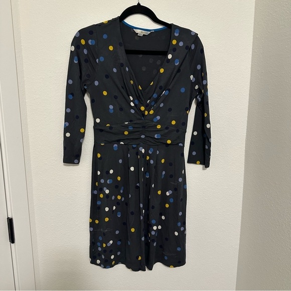 Boden Marion Polka Dot Jersey Dress 3/4 Sleeves V Neck Size 6 Regular - Picture 5 of 11
